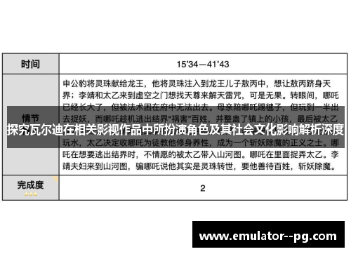 探究瓦尔迪在相关影视作品中所扮演角色及其社会文化影响解析深度